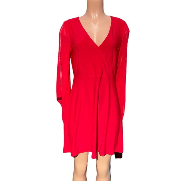 Venus Embellished Sleeve Cold Shoulder Wrap Dress Red Large - Picture 2 of 5